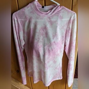 H&M Light Pink Tie-Dye Top Size Medium, Long Sleeve, Mock Neck NWT
